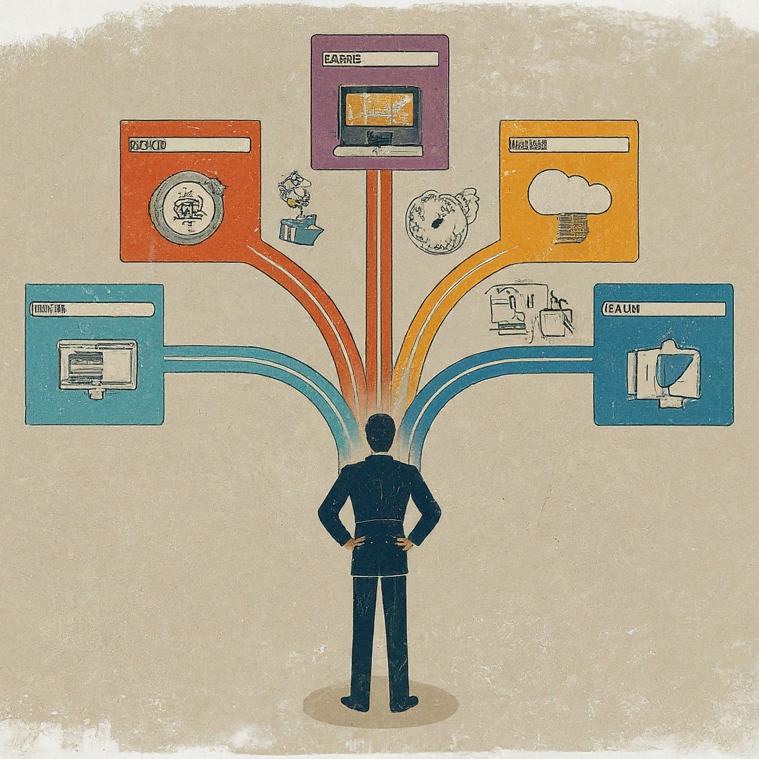 A business owner looking at a decision tree with different website technology options.